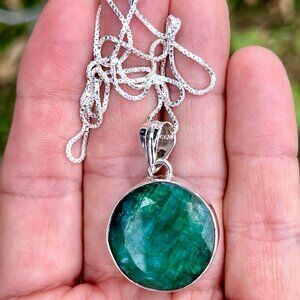 Sundance GREEN EMERALD May Sterling Silver Gem Pendant Chain Necklace
